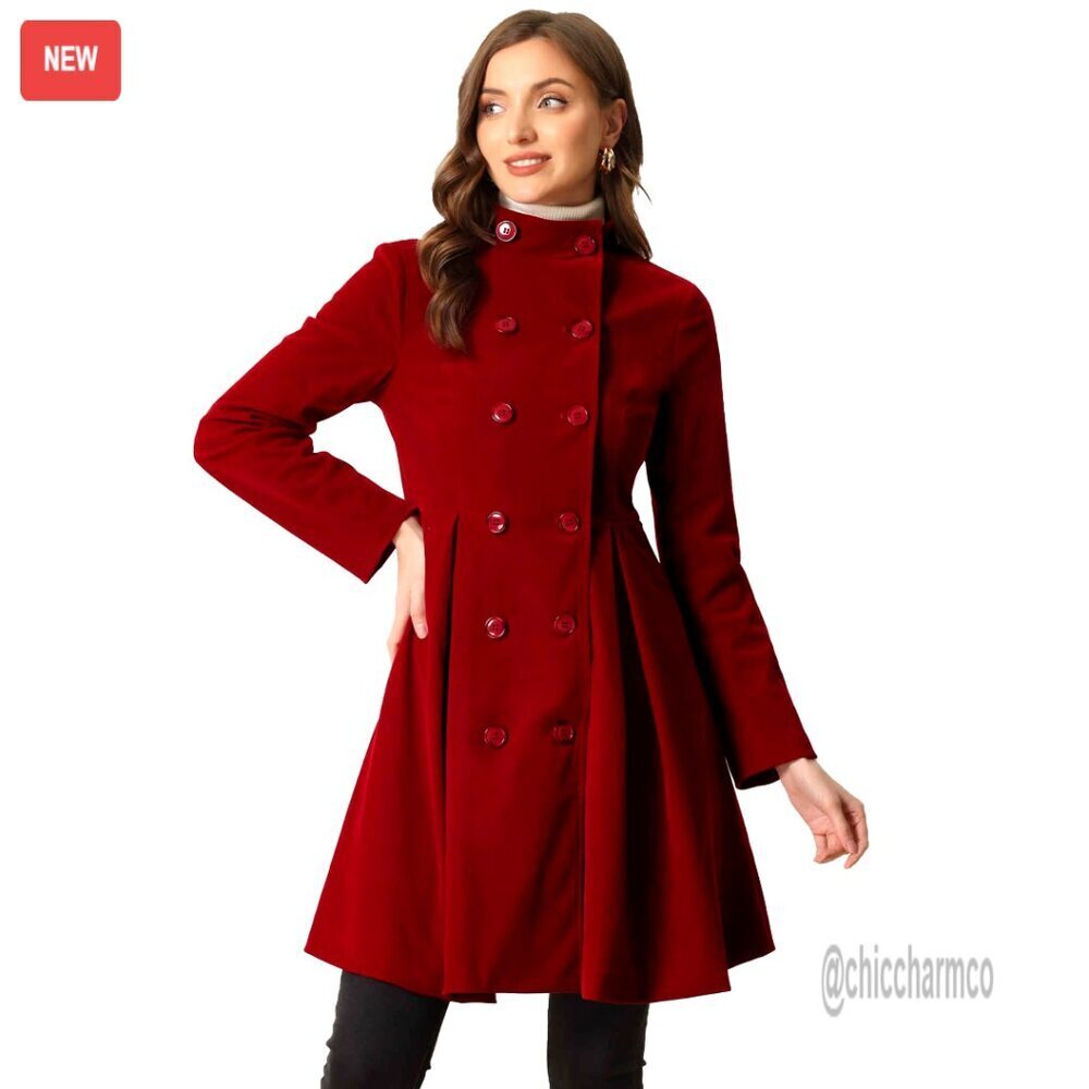 Velvet Trench Coat Double Breasted A-Line Steampunk Winter Coat